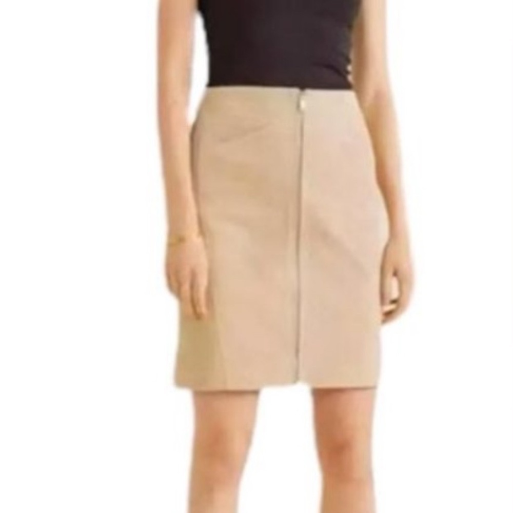 MNG MANGO Beige Tan Full Front Zip Leather Suede Skirt gentle use size XXS